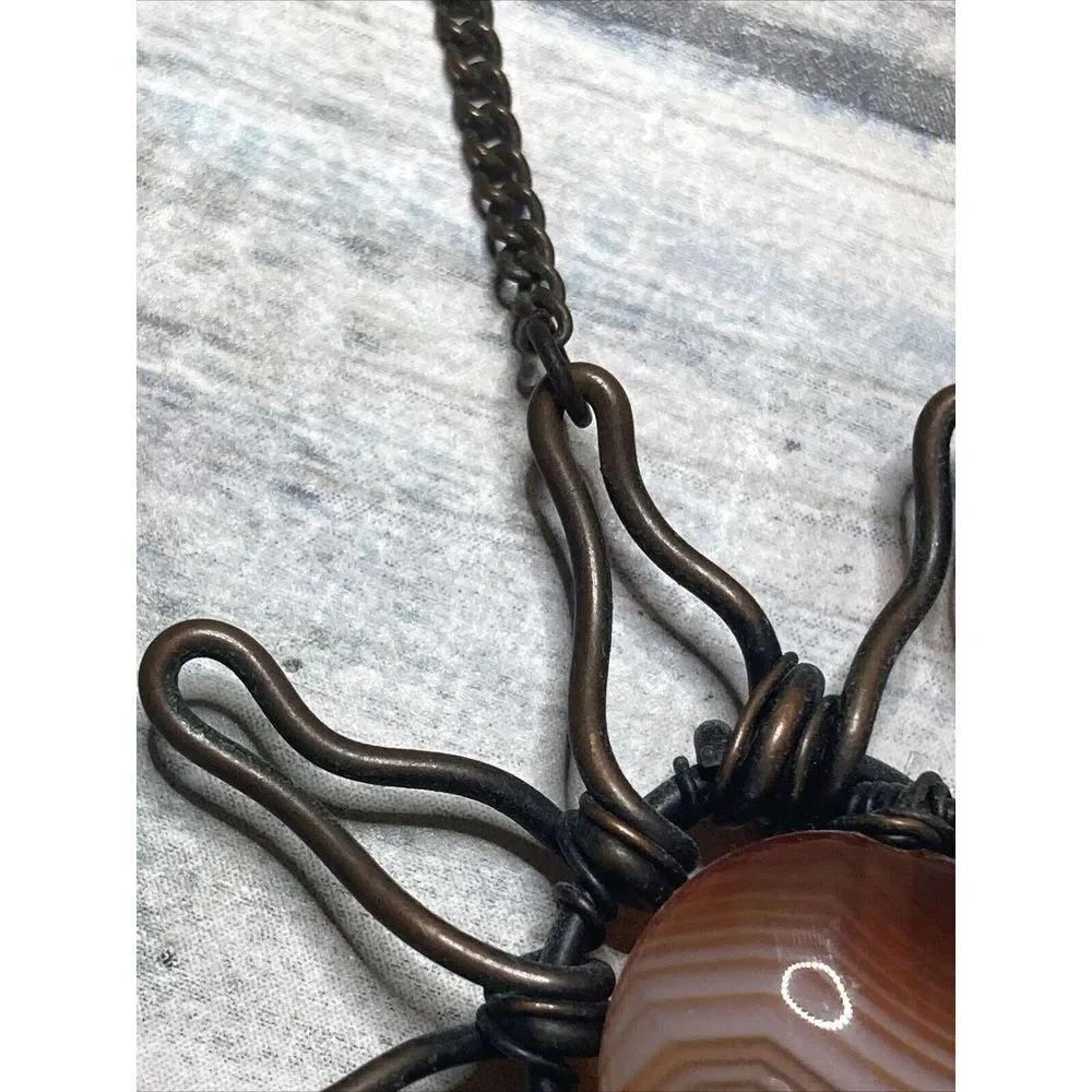 Copper Sunburst Banded‎ Agate Stone Necklace 18